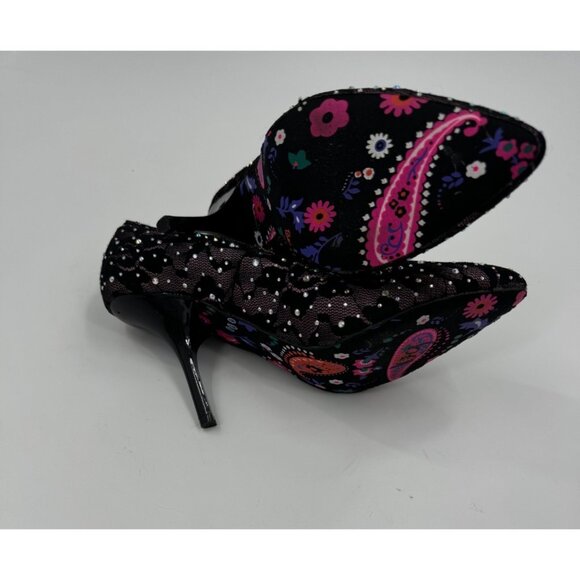 Betseyville by Betsey Johnson Black Lace & Rhinestone High Heel Pumps Size 7 - Picture 2 of 12